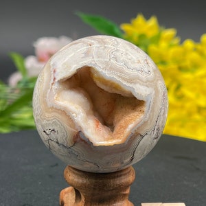 Stunning AAA+ Crazy Lace Agate Orb Natural Stone Sphere for Home Decor Unique Crystal Ball for Divination,  Healing