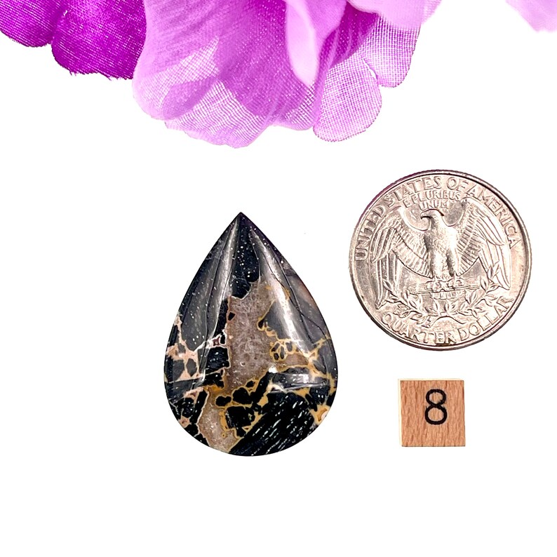 High-grade Palm Root Agate from Indonesia. Natural AAA+ cabochon with unique markings. Promotes courage, strength. Perfect for energy work and artisan jewelry crafting.