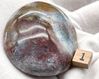 Genuine AAA+ Ocean Jasper Palm Stone Soothing Polished Crystal for Meditation & Stress Relief Emotional Healing Positive Energy Clarity