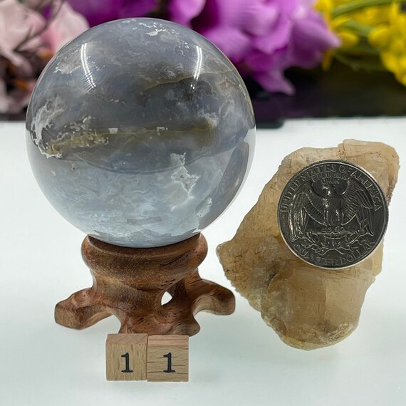 AAA+ Blue Pacific Agate, Crystal Spheres, Blue Plume Agate