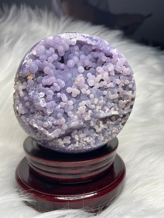 AAA+ Large Purple Grape Agate Sphere | Raw Druzy Pocket | Crystal Ball | Healing Stone | Meditation Aid | Home Decor | Collector Gem