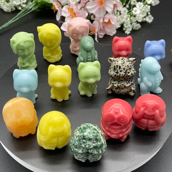 Anime Crystal Figurines, Some Glow In The Dark, Medium Size, Different Colours, Mixture Of Stone And Glass, Random, Dinos and Other Carving