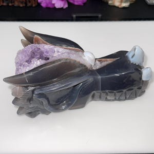 Massive 1.25kg Purple Agate Dragon: Amethyst Druzy Crystal Carving | Spiritual Protection Statue Stress Relief, Energy Clearing Figurine