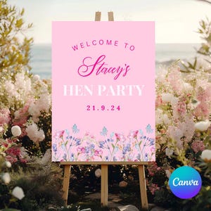 Panneau de bienvenue pour enterrement de vie de jeune fille en téléchargement numérique | Modèle de plaque de bienvenue modifiable | Plaque de bienvenue nuptiale | Signalisation Hen Do | Panneau de bienvenue floral