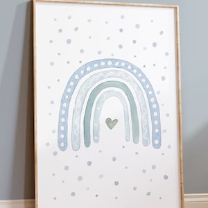 Pastell Regenbogen Poster Blaugrau gepunktet I Regenbogenposter, Montessori Kinderzimmer, Regenbogen Poster Deko, Regenbogen Boho Design