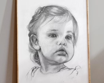 Hand drawn pencil portrait, artwork, original, gift idea for husband, wife, grandma, grandpa, Christmas, birthday, wedding