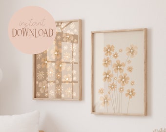 Country House Style Flower Art Set Lio Beige I Botanical Decoration, Country House Style Decoration, Flower Market Set, French Country House Style