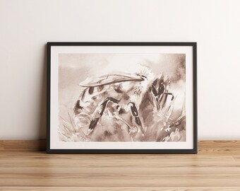 Bee cream/white print I bee decoration living room, bee decoration, bee mural living room, wall decoration with bees, bee poster decoration