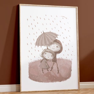 Amor hermano Emil y Emma rojo marrón I pastel, regalo para hermana, regalo para hermano, mural, cartel infantil hermanos, decoración de pared