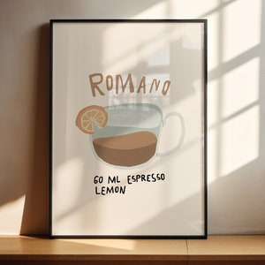 Romano Coffee Poster I Coffee Poster, Kitchen Poster, Kitchen Poster, Coffee Decoration, Coffee Poster, Café Decoration, Kitchen Art, Café Poster