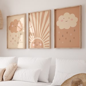 Sophie Sonnenschein Set Boho Beige I Sonnenposter, Wolkenposter, Montessori, neutral, Pastell, Wolken, Kinderposter mit Sonne, Wanddeko