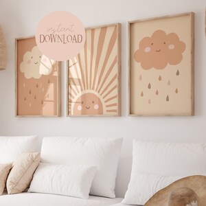 Sophie Sonnenschein Set Boho Beige I Cartel sol, cartel nube, neutro, pastel, cartel marrón, cartel infantil con sol, decoración pared sol