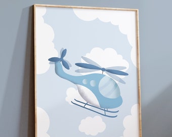 Helicopter poster I children's room poster helicopter, children's poster helicopter, pilot poster, pilot poster, helicopter decoration