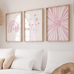 Rob Rainbow Aquarell Poster Set Rouge Pink I Regenbogen Poster, Sonne Poster, Blumen Poster, Kinderzimmer Poster, Wohnzimmer Poster, Pastell