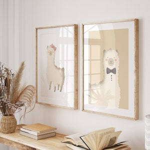 Cartel llama alpaca set niño beige niña blanco I cartel llama, cartel alpaca, decoración llama, decoración llama, llama salón, cartel llama, decoración alpaca