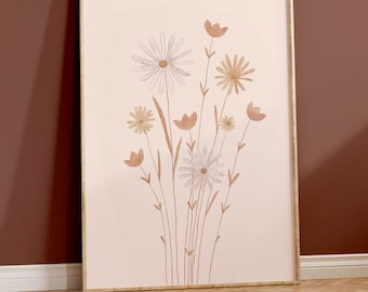 Pastel Flower Poster Red Brown I Dried Wild Flowers, Living Room, Country House Decoration, Flower Market, Country House Style, Pastel Bouquet