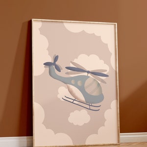 Póster Helicóptero Beige I Póster Habitación Infantil Helicóptero, Póster Infantil Helicóptero, Póster Piloto, Póster Piloto, Decoración Helicóptero