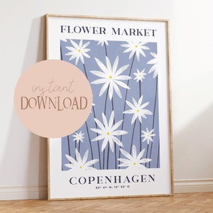 Flower Market Poster Copenhagen I Flower Print, Illustration, Decoration, Printable Decoration, Painting, Artwork, Modern Art, Flower Poster