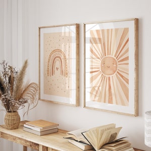 Raphael Rainbow Aquarell Poster Set Boho Beige I Regenbogen Poster, Sonne Poster, Wohnzimmer Kunst, Pastell, Erdtöne, Boheme Chic Stil Deko