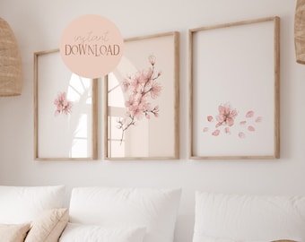 Watercolor Cherry Blossom Poster Set I Flower Pictures, Botanical Art, Floral Art, Japandi Murals, Cherry Blossom Art, Floral Wall Art