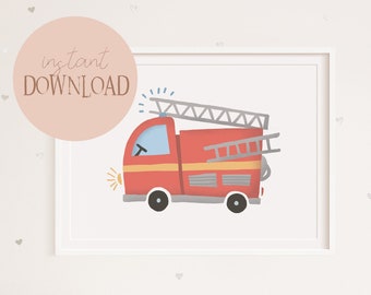 Fire Department Poster I Fire Truck Poster, Baby Room Fire Engine, Children's Room Fire Department, Fireman Poster, Fire Department Poster Decoration