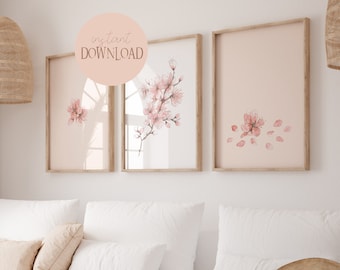 Watercolor Cherry Blossom Poster Set I Flower Pictures, Botanical Art, Floral Art, Japandi Murals, Cherry Blossom Art, Floral Wall Art