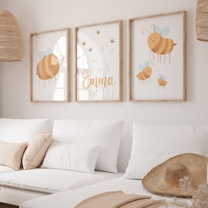 Nombre cartel conjunto abeja personalizado nombro cartel individualmente con abejas y flores, idea de regalo, decoración para la habitación de los niños, decoración de la pared