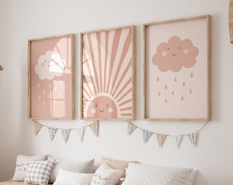 Sophie Sunshine Set Boho Old Pink I Sun Poster, Cloud Poster, Neutral, Pastel, Girl Poster, Children's Poster with Sun, Sun Wall Decoration