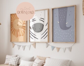 Safari Poster Set I Safari, Jungle, Children's Room, Living Room Decoration, Children's Poster, Lion, Zebra, Elephant, Download, Mural,