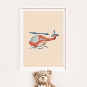 Póster Helicóptero Beige I Póster Habitación Infantil Helicóptero, Póster Infantil Helicóptero, Póster Piloto, Póster Piloto, Decoración Helicóptero