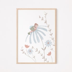 Fiona Hada sobre una Flor Póster Blanco I Pastel, Salón, Decoración Habitación Infantil, Póster Infantil, Mercado de Flores, Jardín de Hadas, Póster Hadas