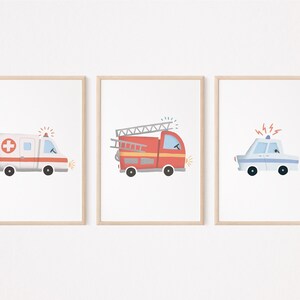 Police Fire Department Ambulance Rescue Team Poster Set I Children's Room, Car Poster Boys, Fire Children's Poster Police, Children's Poster Fire Department image 2