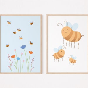 Cartel de flores de abeja Set I Cartel de pradera, flores silvestres, decoración de pared de cartel de abeja, cartel infantil abeja, decoración de cartel de flores silvestres, cartel de pradera