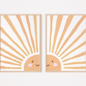 Sonriente sol dúo cartel set I sol, conjunto de carteles de sol, decoración de la pared del sol, sol del cartel de la guardería, sol de la guardería, cartel del sol