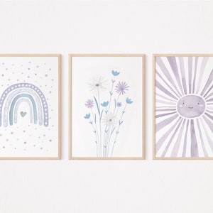 Rob Rainbow Watercolor Poster Set Lilac I Rainbow Poster, Sun Poster, Flower Poster, Children's Room Poster, Living Room Poster, Download