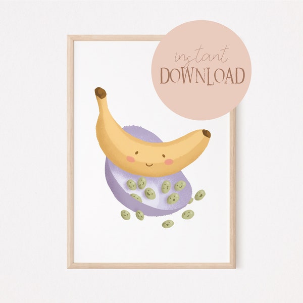 Banane Trauben Poster I Früchteposter, Obstposter, Gesund essen, Obstschüssel, Gemüseposter, Gefühle, Kinderposter Obst, Früchte Poster