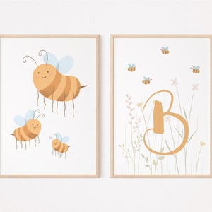 Conjunto de letras pôster abelha personalizado eu pôster com letras, natureza, ideia de presente, decoração para quarto de criança, decoração de parede digital,