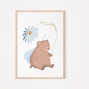 Oso Hada con Flor Azul I Póster Oso Habitación Infantil, Póster Infantil Oso, Póster de Animales Oso, Póster Osito Mágico, Osito Hada, Póster Habitación Infantil Oso
