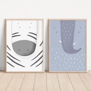 Set Safari Zara Cebra y Elefante Enno Póster I Selva, Habitación Infantil, Decoración Salón, Póster Infantil, Descargar, Cuadro Safari