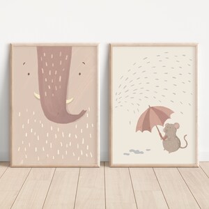 Póster Enno Elefante y Ratón Mattis Marrón I Tonos Tierra, Habitación Infantil, Boho, Decoración Salón, Póster Infantil, Descargar, Póster Infantil Animales