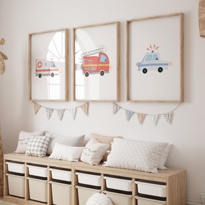 Police Fire Department Ambulance Rescue Team Poster Set I Children's Room, Car Poster Boys, Fire Children's Poster Police, Children's Poster Fire Department image 1