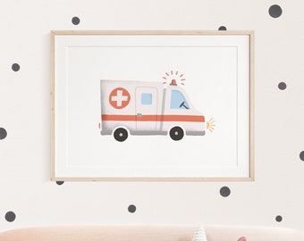 Ambulance Poster I Paramedic, Car Poster, Boys Room Decor, Wall Decor for Baby Boy, Baby Room Boy Poster, Rescue Team