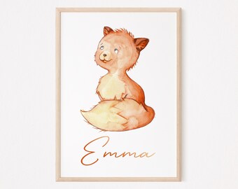 Personalisiertes Fuchs Namenposter I Personalisierte Poster mit Namen, Fuchsposter, Fuchs Poster, Individuelles Babyposter