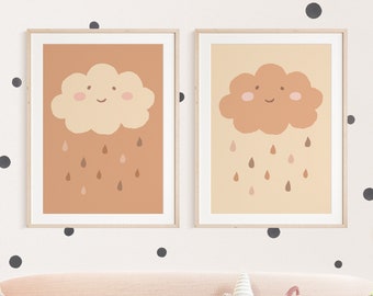 Wanda and Wim Cloud Poster Set Beige I Boho Rain Cloud, Wall Decor, Baby Room, Wall Decoration Montessori, Baby Poster Cloud, Nursery Poster