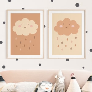 Wanda und Wim Wolkenposter Set Beige I Boho Regenwolke, Wand Dekor, Babyzimmer, Wanddeko Montessori, Babyposter Wolke, Kinderzimmer Poster