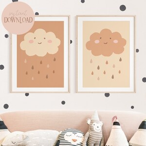Wanda y Wim Cloud Poster Set Beige I Boho Rain Cloud, Decoración de pared, Habitación para bebés, Decoración de pared Montessori, Baby Poster Cloud, Póster de guardería
