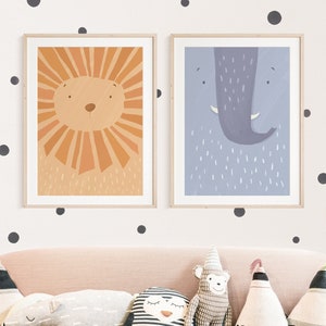 Safari Set Leo León y Enno Elefante Póster I Selva, Habitación Infantil, Decoración Salón, Póster Infantil, Póster Selva, Mural, Imagen Safari