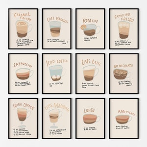 Set di 12 poster per l'arte della parete del caffè I Coffee Love, poster del caffè, arte del caffè, decorazione del caffè, poster del caffè, amante del caffè, poster del caffè
