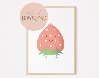 Emma Strawberry Poster I Strawberry Poster, Emotionberries, Fruit Poster, Fruit Poster, Girls Room Strawberry, Fruit Poster, Strawberry Poster