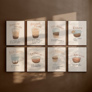 Coffee Love 8 Poster Set Print I Coffee Poster, Kitchen Poster, Coffee Poster, Coffee Print, Café Poster, Coffee Lover Poster, Coffee Poster